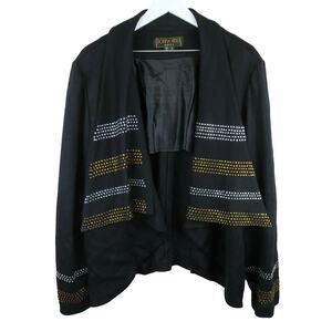 Donna Vinci Black Wool Blend Jeweled Drape Cardigan - Women's Size 22